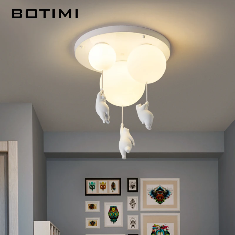Luces de techo blancas de dibujos animados con globo de oso para habitación de niños, luz de suspensión para dormitorio de niñas, lámparas montadas en superficie