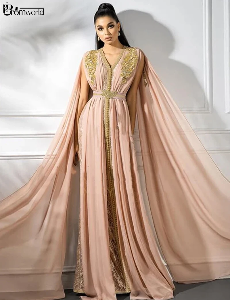 Розовые трапециевидные марокканские Caftans мусульманские Вечерние платья с