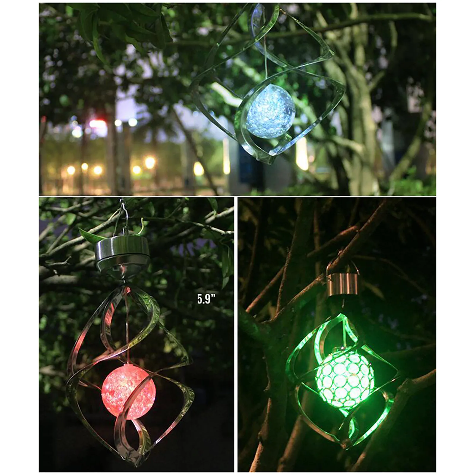

Solar Powered Wind Chimes Night Lights Spiral Hanging Pendant LED Yard Garden Outdoor Lamp Color Changing Craft Home Decoration