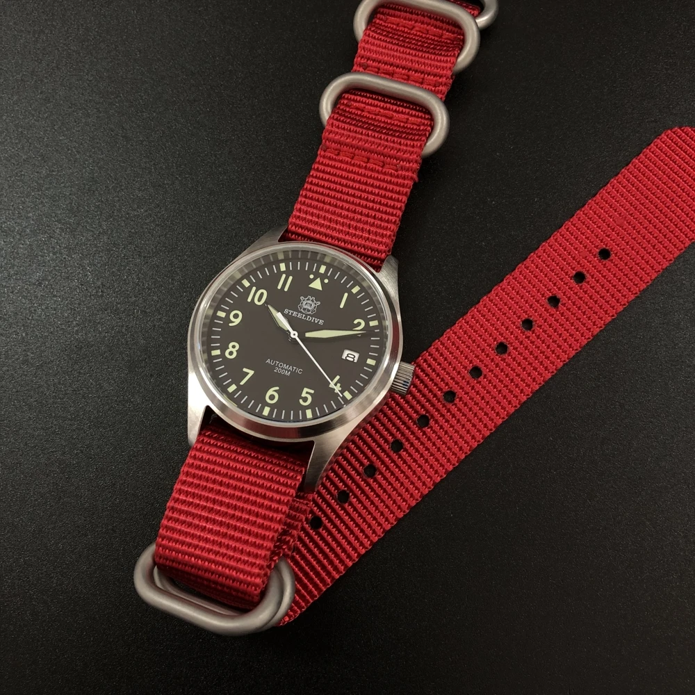 39 мм пилот Часы мужские из нержавеющей стали дайвер часы 200 м Водонепроницаемость NH35 движение сапфировое стекло