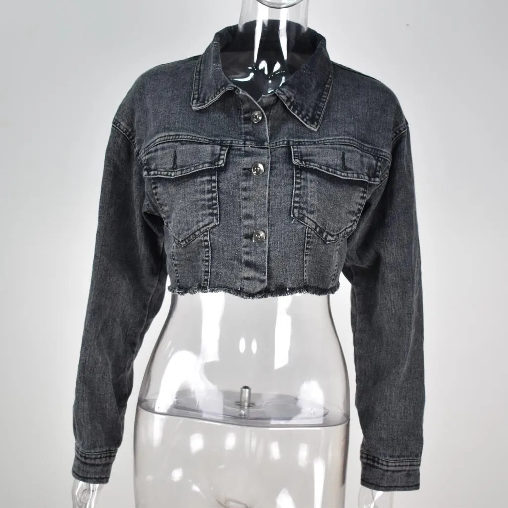 Женская джинсовая куртка SAGACE модная повседневная облегающая с длинным рукавом