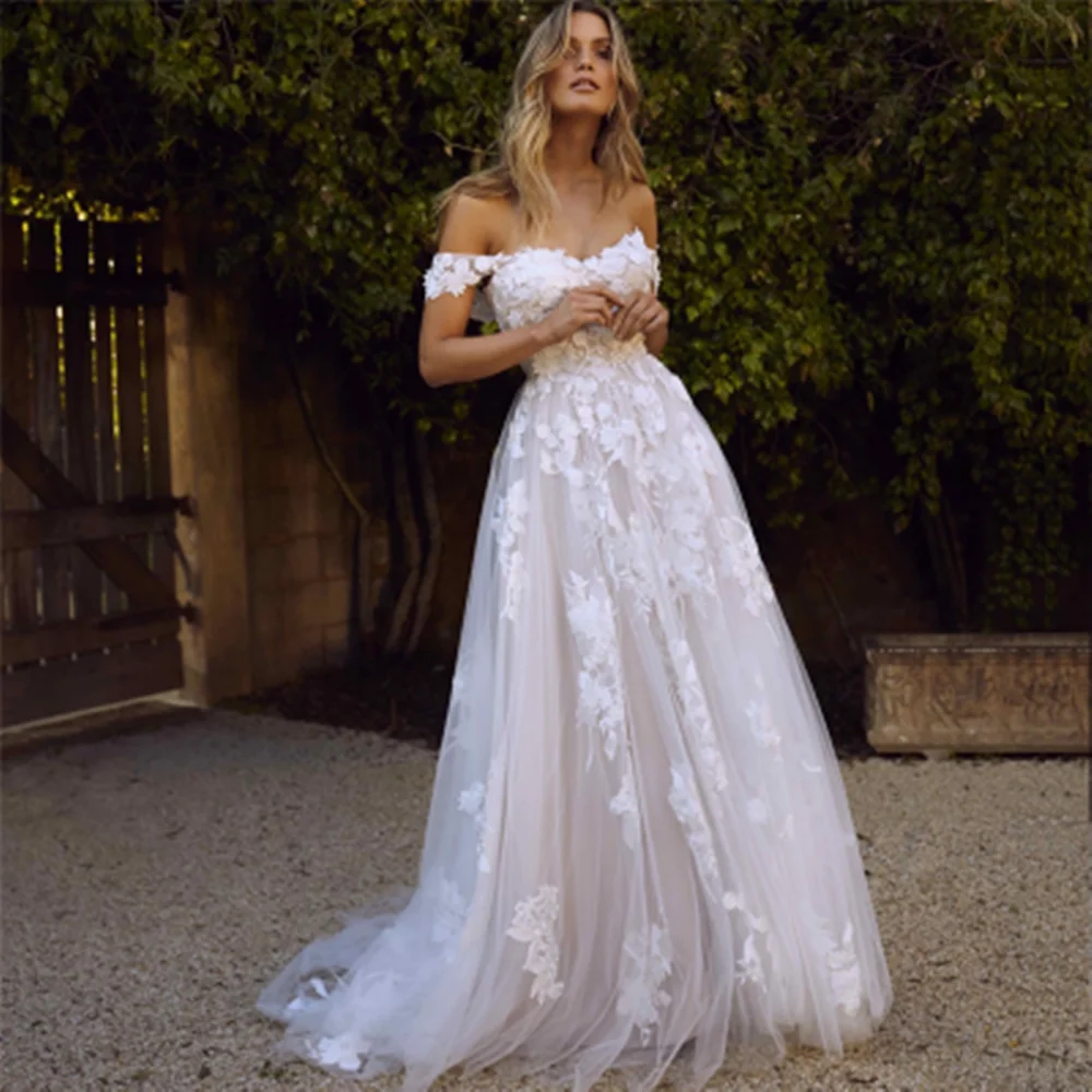 

Sexy Strapless Wedding Dresses A Line Lace Appliques Backless Off the Shoulder Bridal Gowns Custom Plus Size Vestido De Noiva