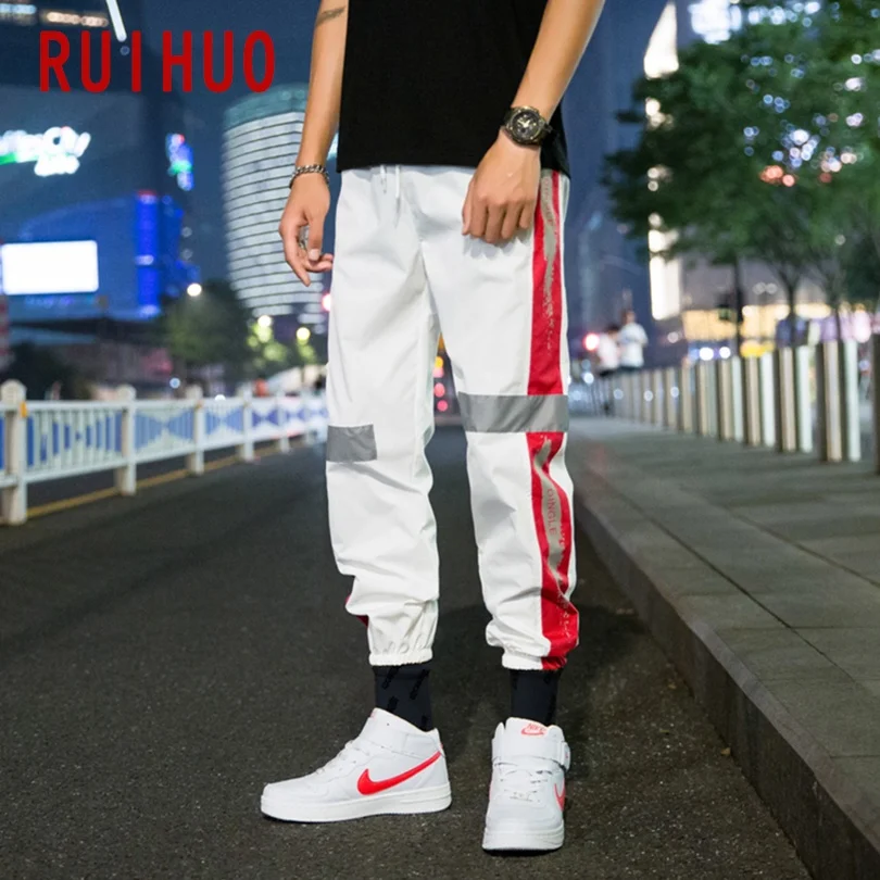 RUIHUO Светоотражающая статья Штаны Для мужчин Японская уличная одежда джоггеры
