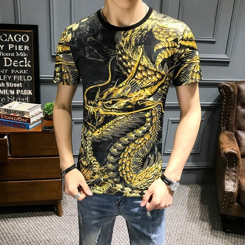 

Summer Printed Dragon Men Set Causal T Shirt Men 2Pcs Tracksuit Sportswear Pants Jogger Suit Slim Fit 2-piece Set Harem Pants