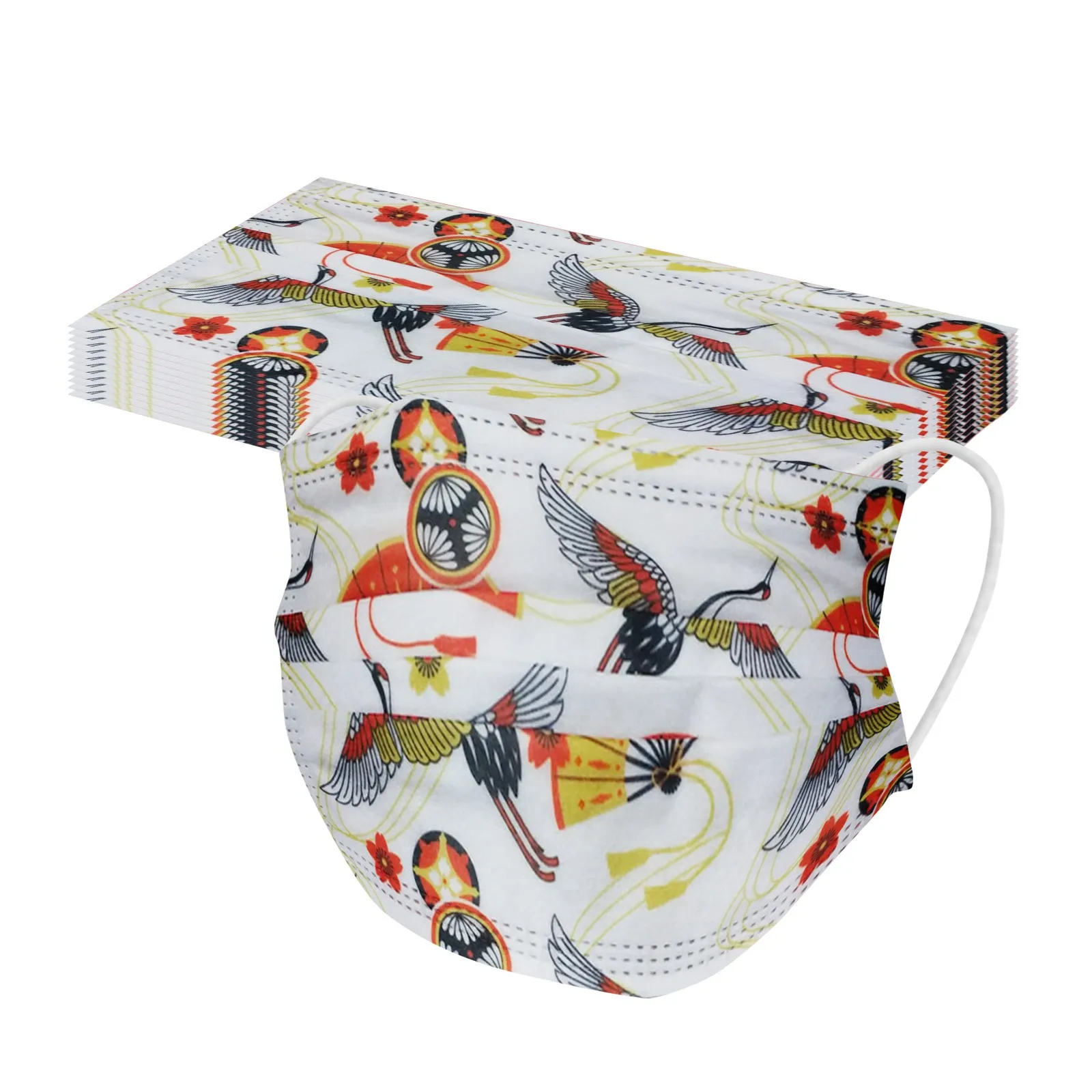 

Маски одноразовые с рисунком журавлей, 10 шт.