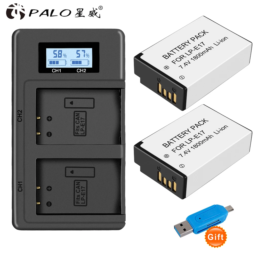 PALO 2 шт. LPE17 LP E17 LP-E17 камера Батарея+ ЖК-дисплей USB Dual Зарядное устройство для цифровой однообъективной зеркальной камеры Canon EOS M3 M6 200D 750D 800D 8000D 760D T6i T6s поцелуй X8i
