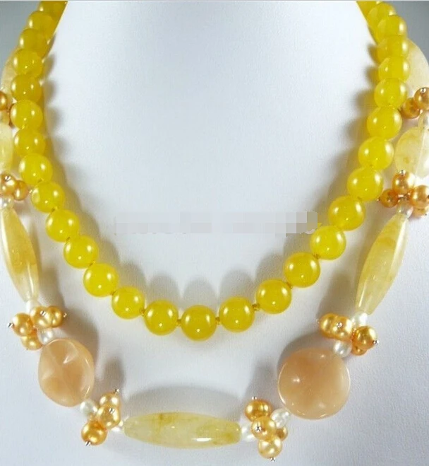 924 + 2 нити Южно-желтый топаз и Многоцветный Akoya культивированный жемчуг Ожерелье |