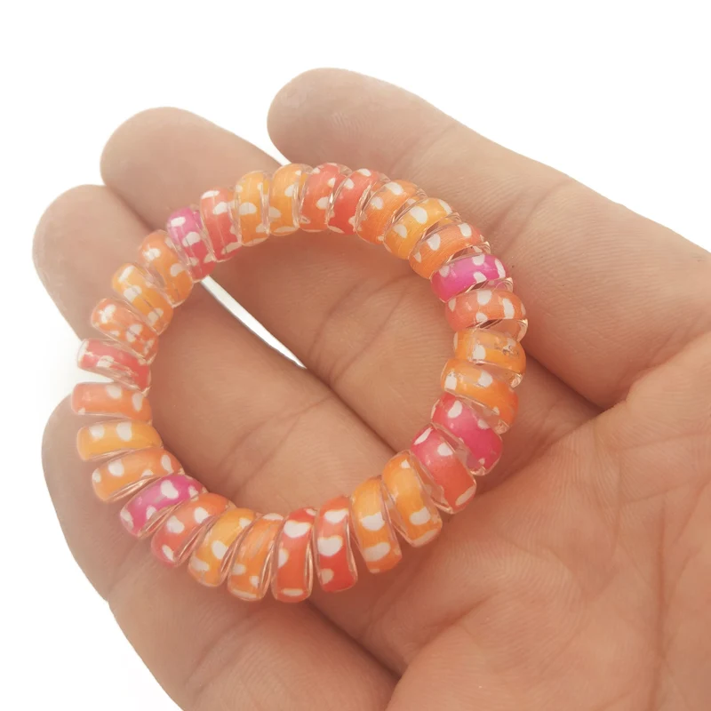 

100Pcs/Lot Size 5 CM Heart Print Telephone Wire Gum For Ladies Elastic Hair Band Rope Scrunchy Random Color
