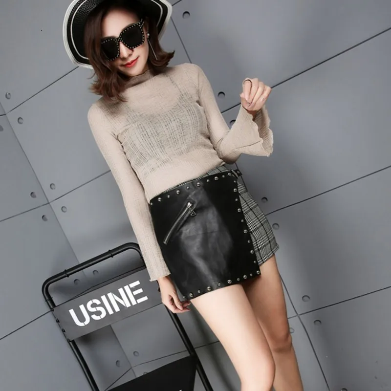 Корейская Новая мода женские шорты юбки весна 2020 натуральная кожа заклепки