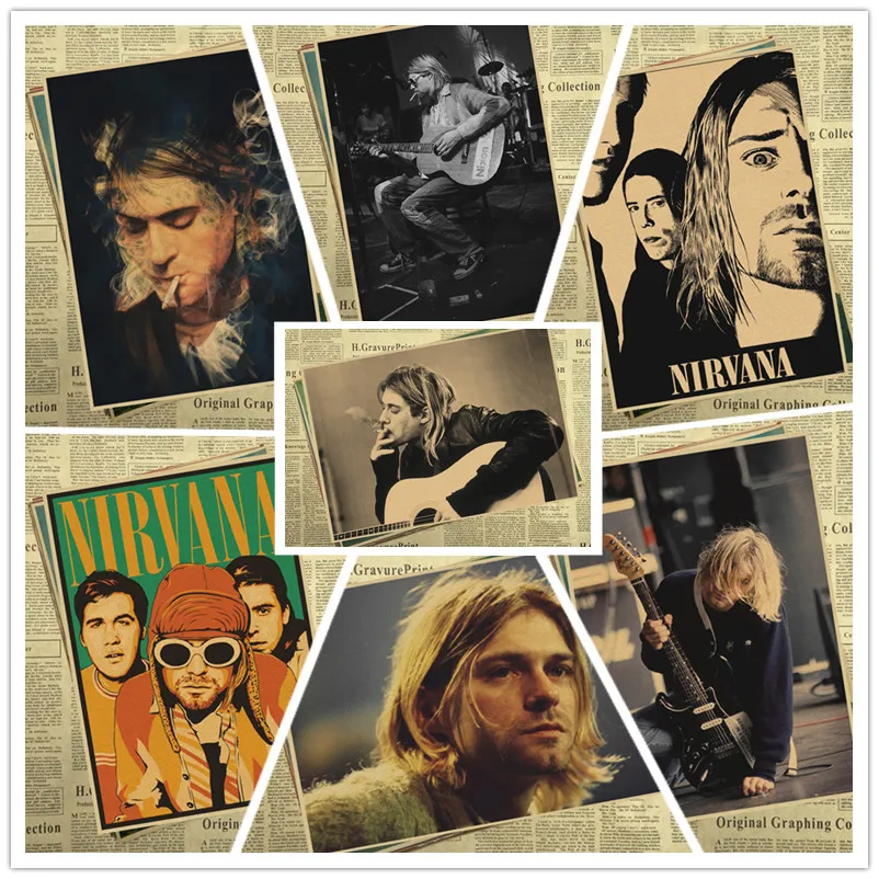 Курт Кобейн Нирвана рок Музыка крафт бумага печать четкое изображение