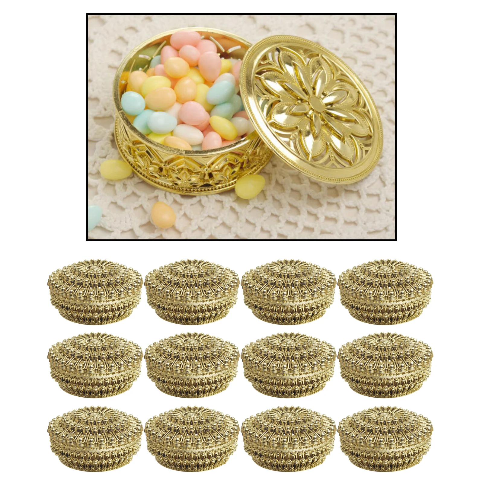 

12 шт./компл. полые золотые коробки для конфет, безделушки, свадебные подарки для будущей мамы, украшения