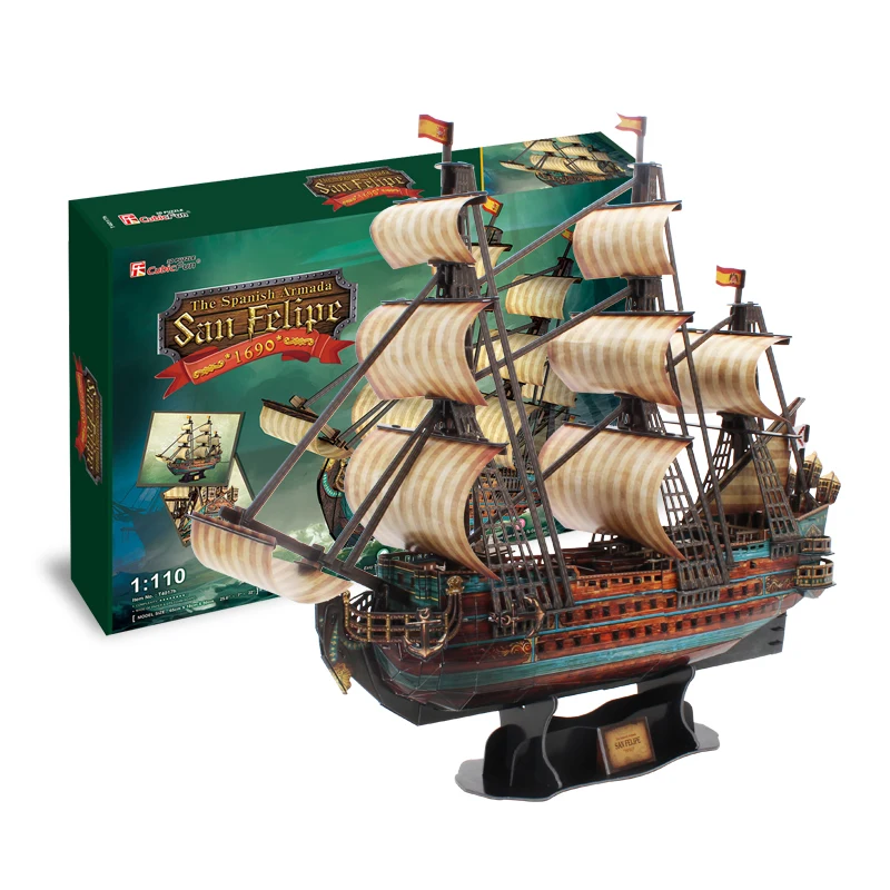 

3D лодка всемирно известная с любопытством, корабль испанский Warship SAN Felipe в сборе, картонная модель, игрушка, подарок для детей и взрослых