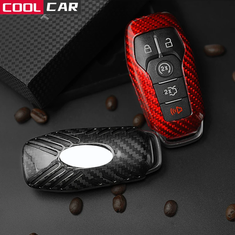 

Carbon Fiber Car Accessories For Ford Mustang Key Smart Remote Case Cover 4/5 Button 2016 2017 2018 2019 2020 Car-styling