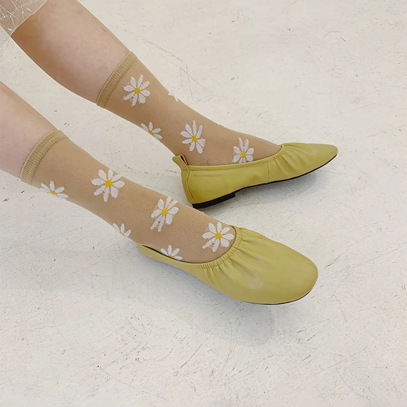 Тонкие носки в японском стиле с цветами женские длинные ромашками Повседневные