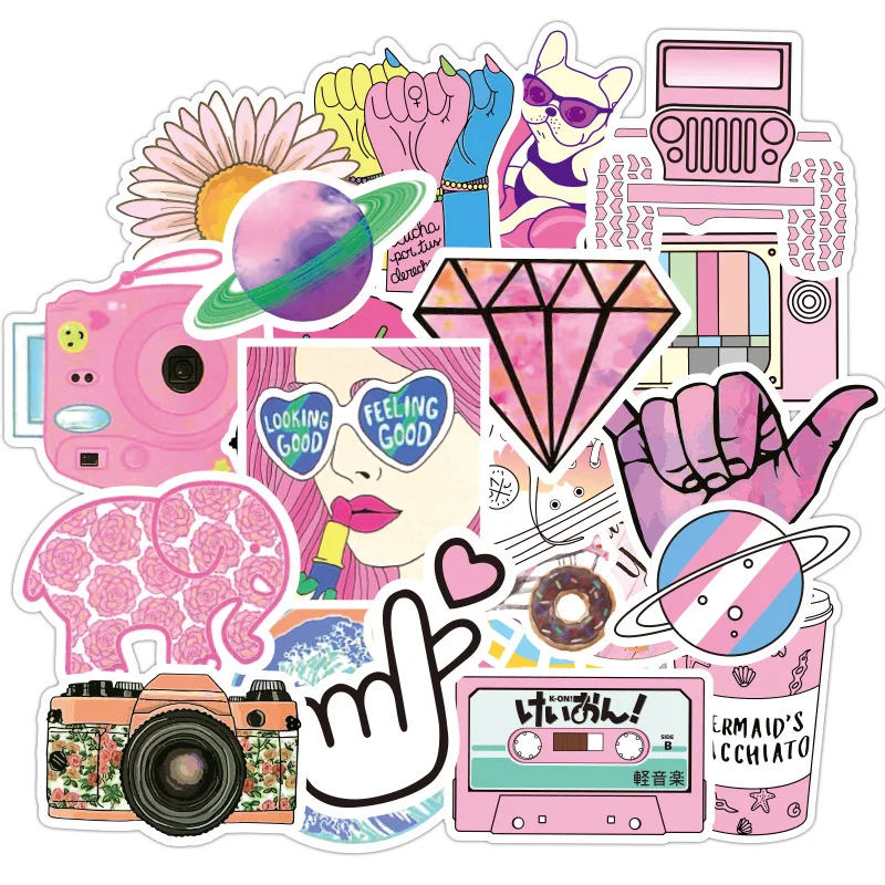 50 шт kawaii vsco наклейки для девочек игрушки мультфильм Розовый водонепроницаемый