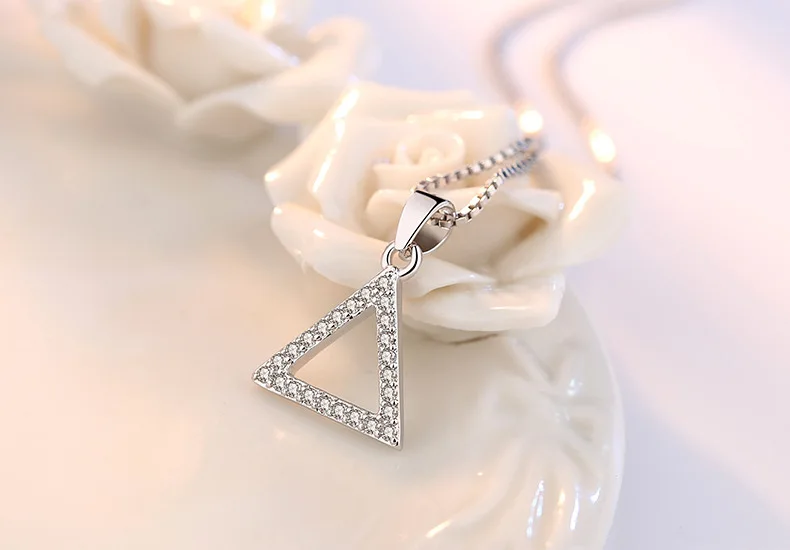 Triangle 5 Modle 925 Sterling Silver Crystal Zircon Star Heart Circle Square Pendant Necklace For Women Match 45cm Chain choker kolye - Gem Color: Triangle