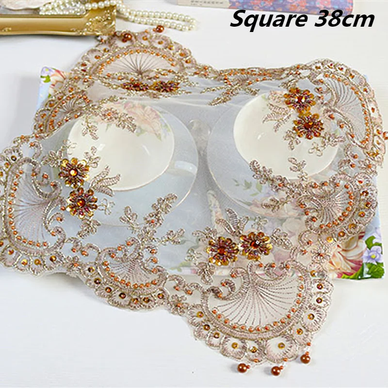 

European Handmade Beaded Coffee Tea Cup Table Lamp Mat Telephone Vase Fruit Plate Cover Cloth Wedding Party Holiday Decoration