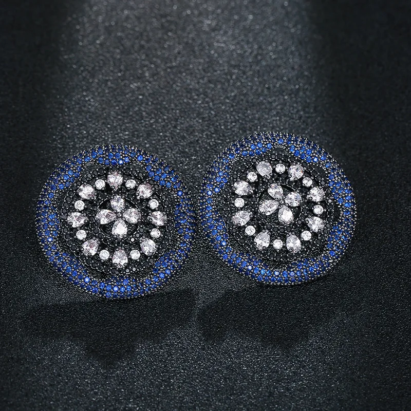 

European and American exaggerated earrings micro-inlaid color hollow flower earrings round earrings big-name high-end earrings f