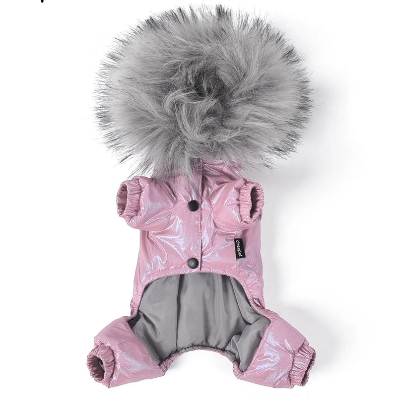 Зимнее пальто для собак большой меховой воротник Одежда питомцев щенков куртка