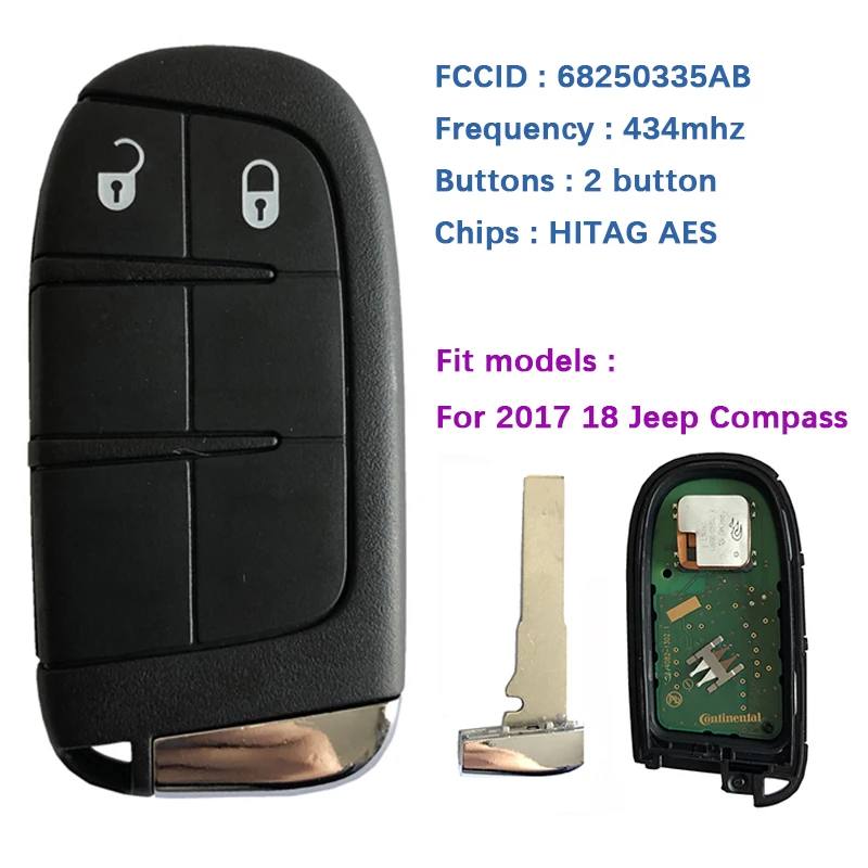 CN086028 Original 2 Buttons Jeep Compass Smart Remote Key With 433mhz 4A Chip Keyless Entry SIP22 Blade FCCID M3N-40821302