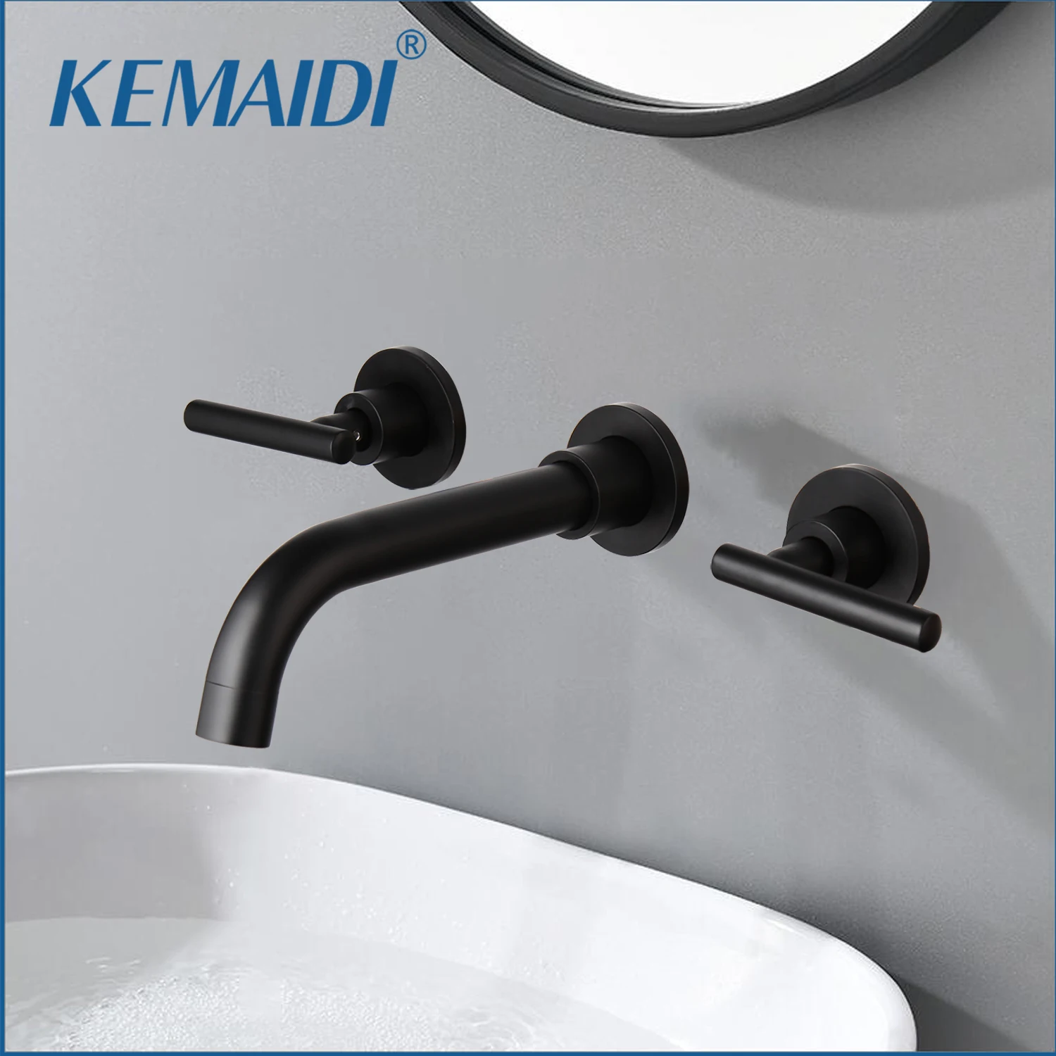 KEMAIDI Matte Black Wash Basin Sink Faucets Wall Mounted Bra