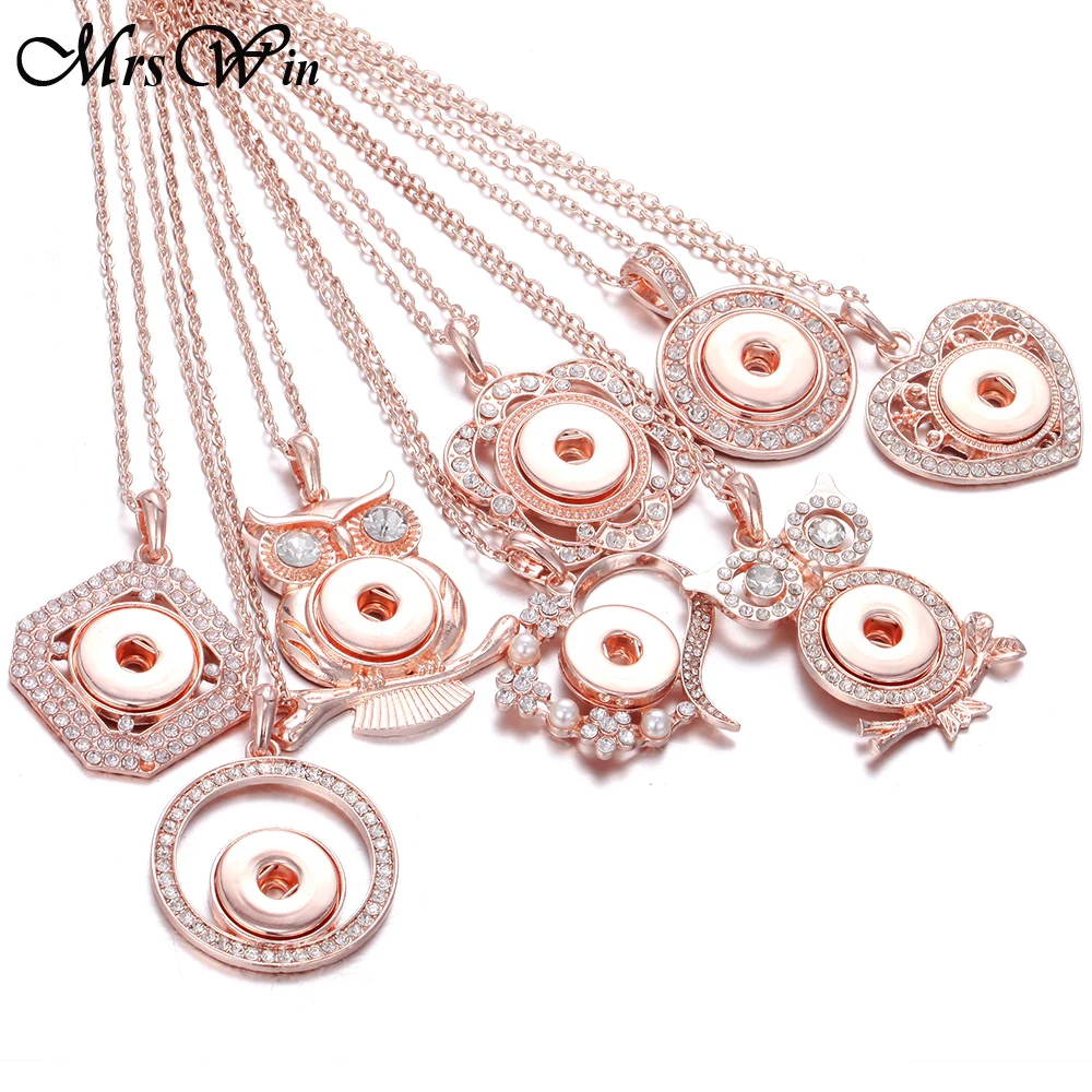 Новые ювелирные ожерелья с кнопками розовое золото стразы Сова цветок ожерелье