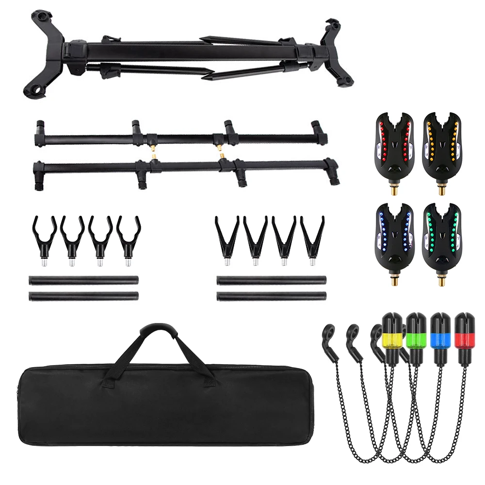 

Adjustable Retractable Carp Fishing Rod Stand with LED Bite Alarms Swingers