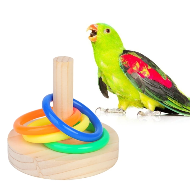 

Bird Intelligence Toy Parrot Training Wooden Platform Plastic Ring Puzzle Toys