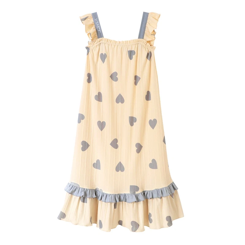 

2021 Summer Cotton Sexy Lingerie Spaghetti Strap Nightgowns for Women Korean Print Sleepwear Nightdress Night Dress Home Nighty