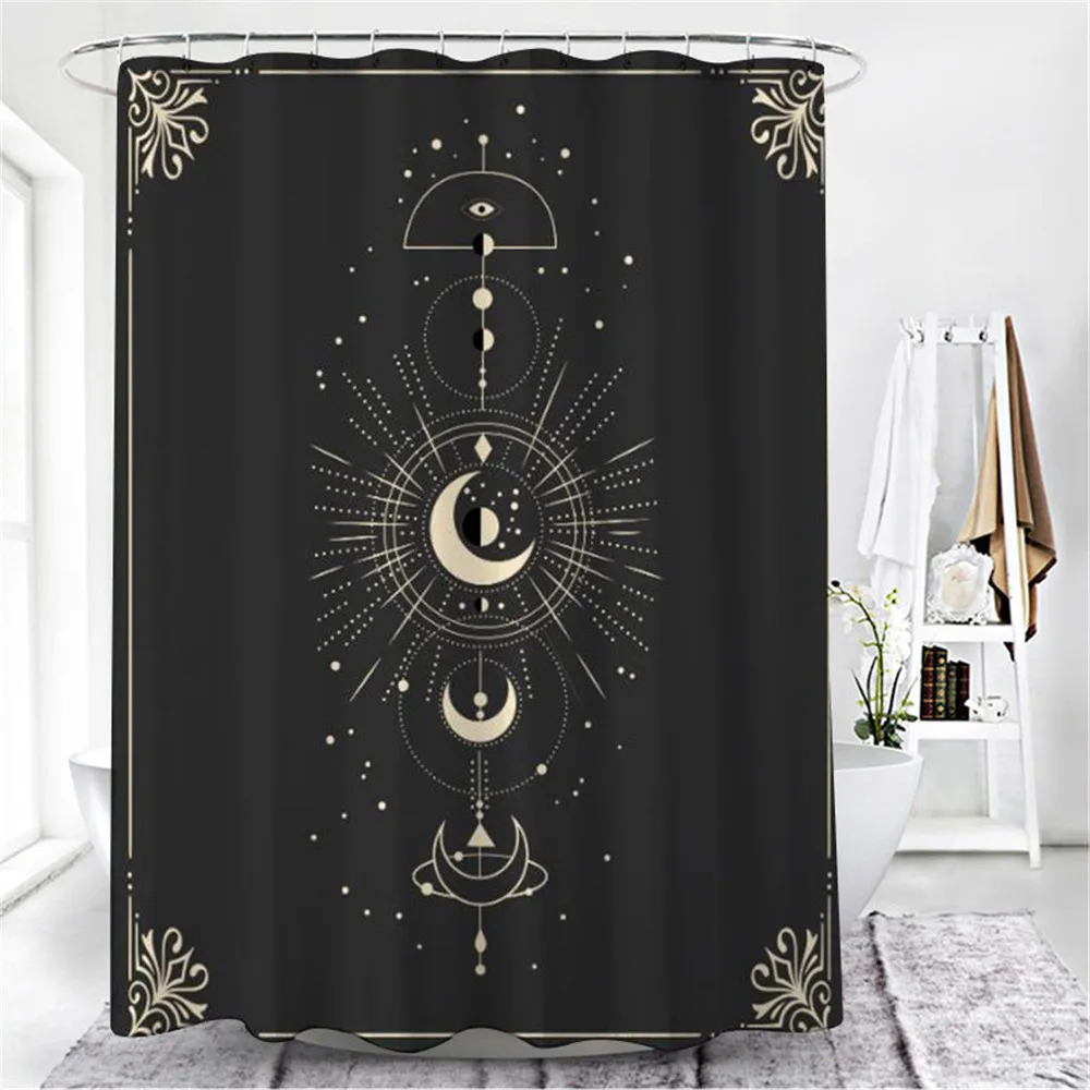 

White Black Sun Moon Shower Curtains Indian Mandala Boho Printed Psychedelic Witchcraft Decoration Waterproof Bathroom Curtains