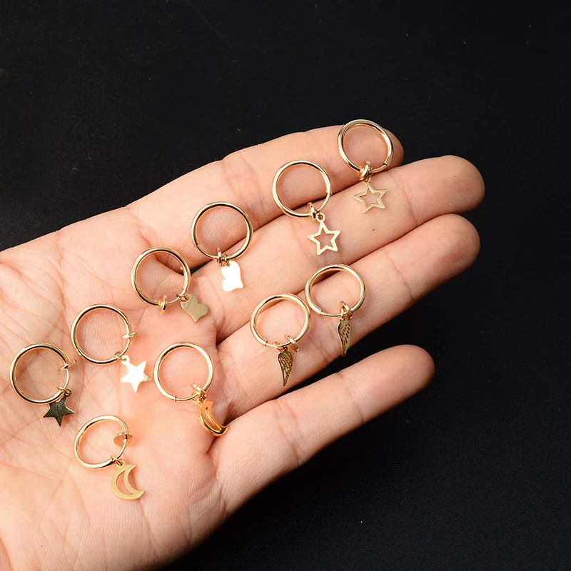 Выдвижные серьги в виде звезды луны сердца из нержавеющей стали без отверстий