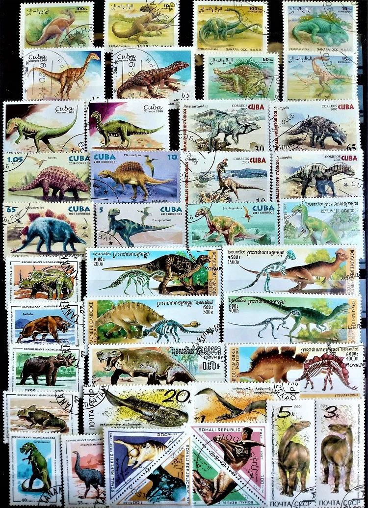 50Pcs/Lot Prehistoric Dinosaurs Stamps All Different From Many Countries NO Repeat Unused Marked Postage for Collecting | Этикетки