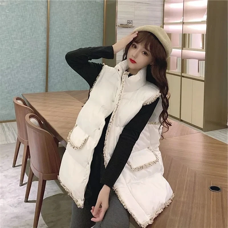 The New Down Padded Jacket Winter Vest Women Wear A Small Fragrant Wind Net Red  Vest Jacket Korean Loose Waistcoat Fashion