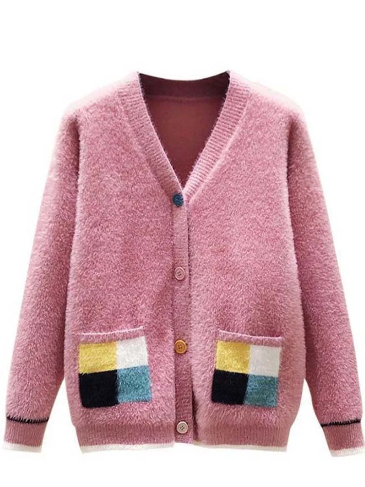 

[no hair shedding 2020 new mink like cashmere knitted cardigan sweater women's Korean loose coat autumn and winter coat