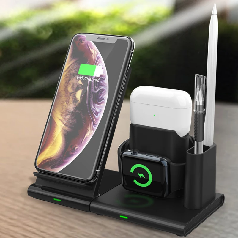 Магнитное Беспроводное зарядное устройство 4 в 1 10 Вт Быстрая зарядка для iPhone 11 Pro