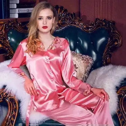 Благородство с длинным рукавом пижамы для женщин приталенное сексуальное