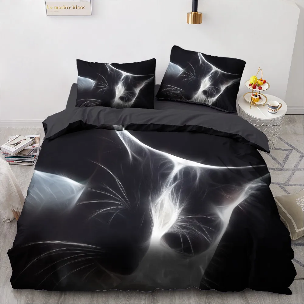 

3D Pet Cat Beddings Custom Design Animal Comforter Covers Black Linens Bed Pillow Shams King Queen Super King Twin Single Size