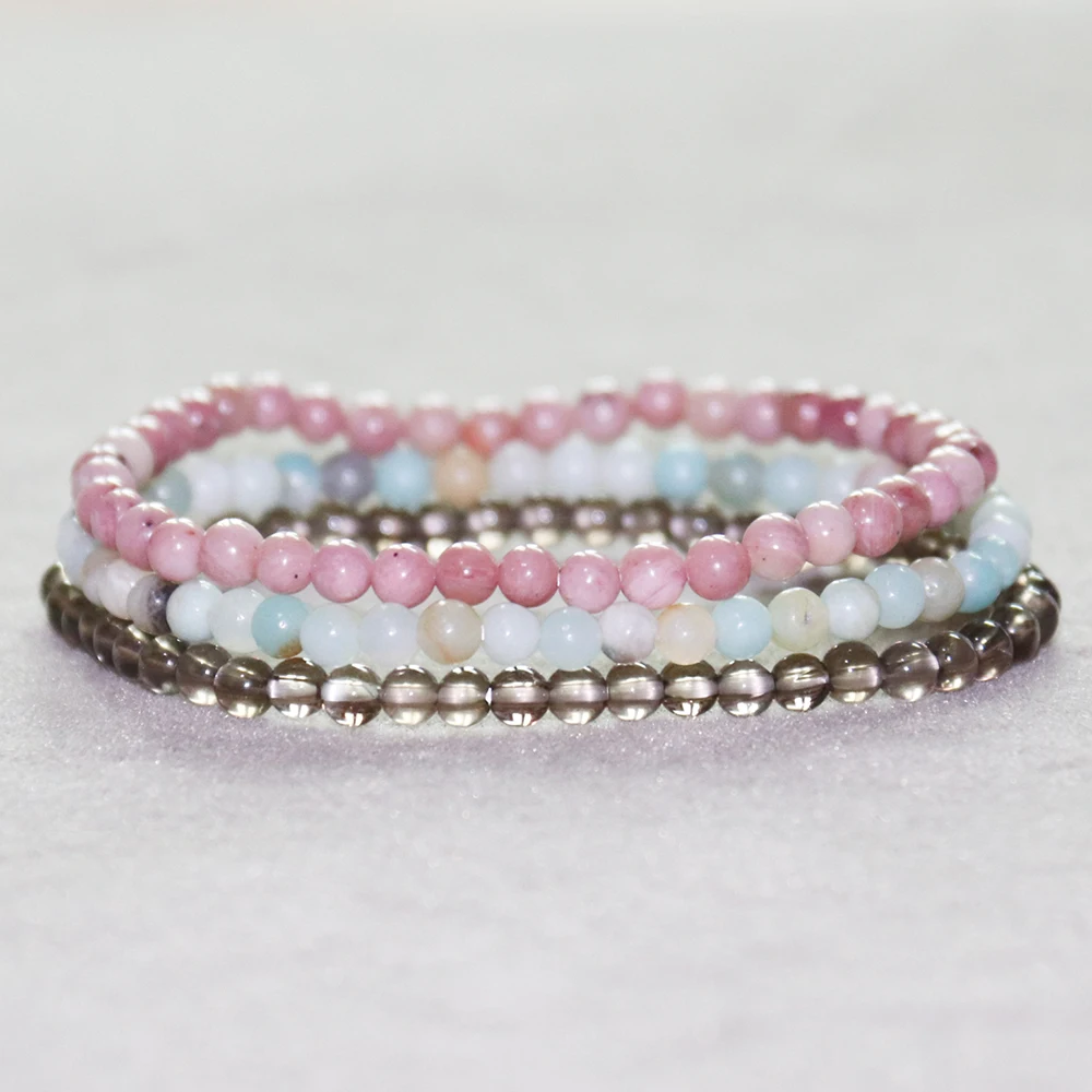 MG0051 4 мм Мини браслет с драгоценным камнем набор Амазонит дымчатый кварц новый