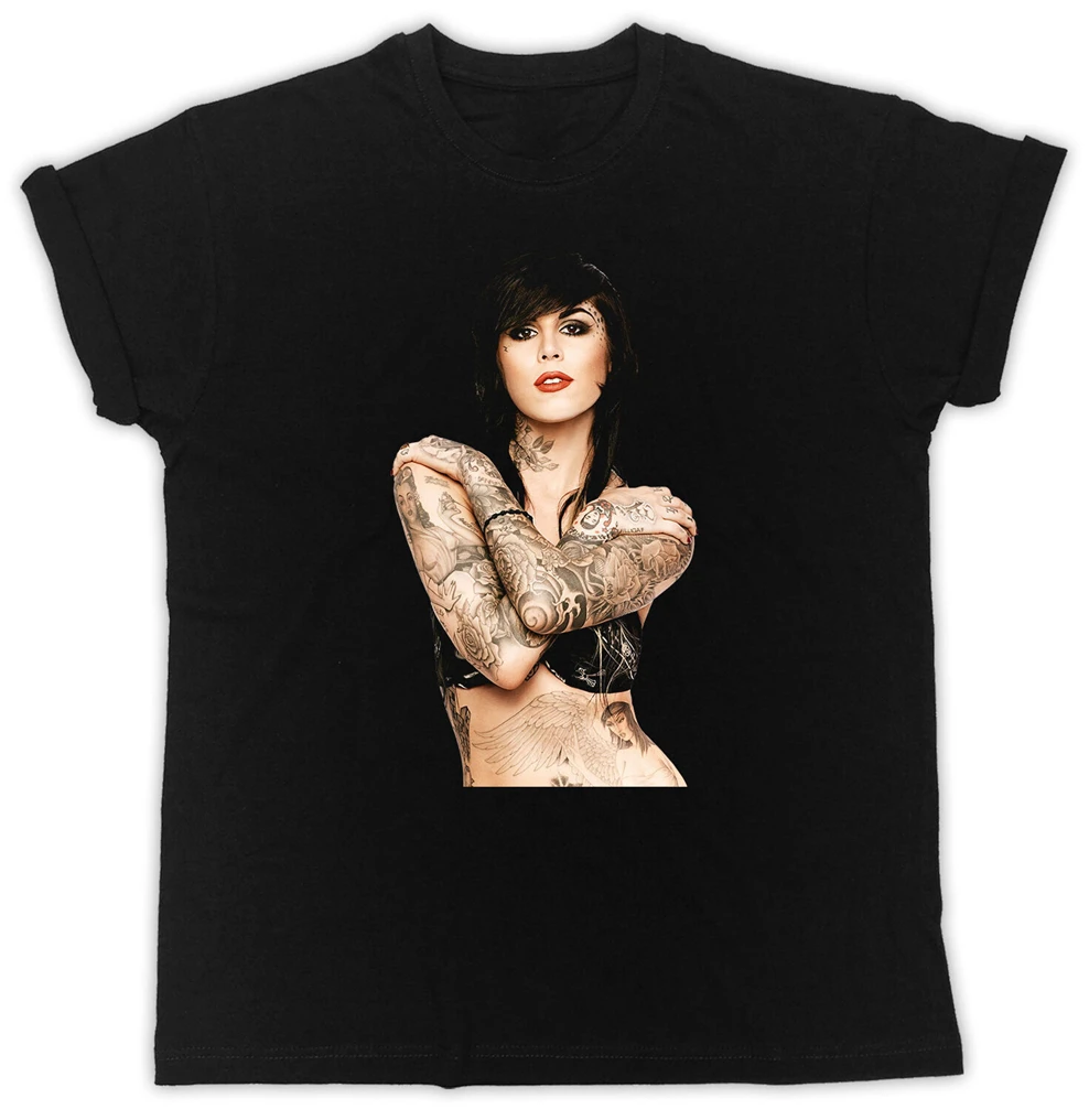 Kat Von D тату Girl Hug подарок на день рождения летняя черная футболка с короткими