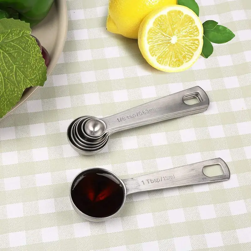 

Stainless Steel Measuring Spoons Set of 7 Stackable Measure Spoon for Dry and Liquid Ingredients Etched Marked Baking Cooking Sp