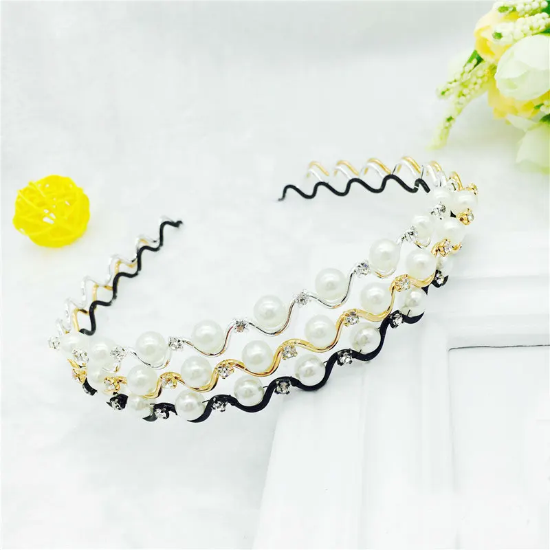 

1PC Hot Sold Fashion New Women Girls Pearl Crystal Wave Hair Bands Cute Hair Hoop Head Wear Hair Style Tools Accessories Gift