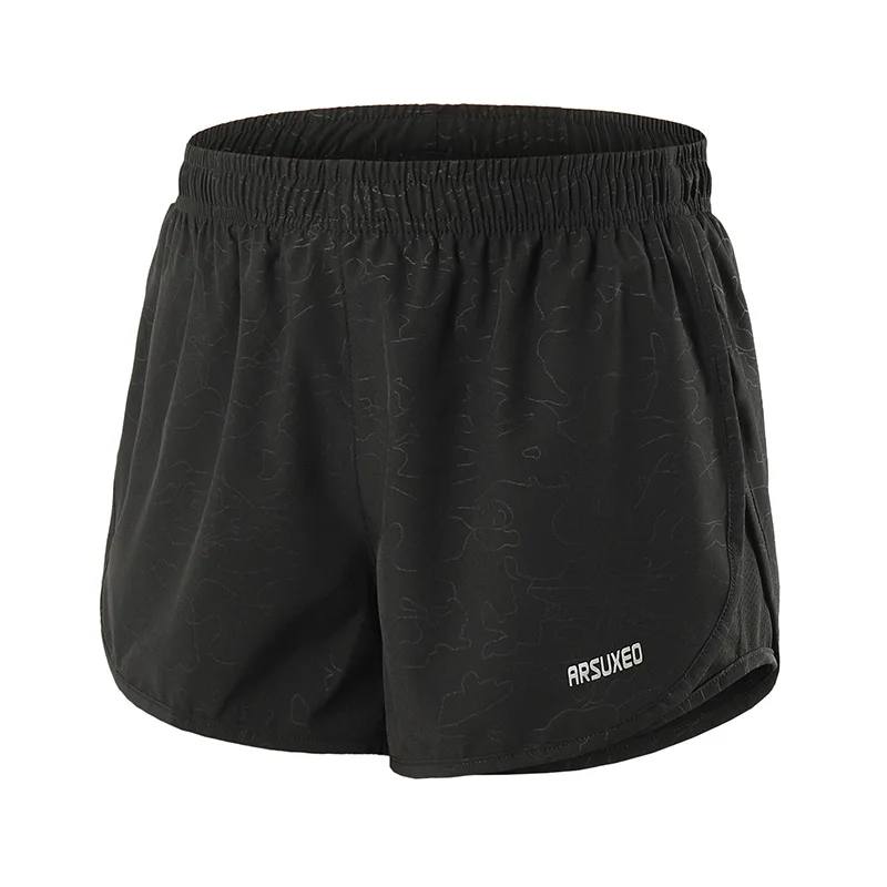 black US size ARSUXEO 2 в 1 Для женщин шорты для бега легкая быстросохнущая спортивные шорты для спортивного зала Йога Фитнес беговой плотный шорты с карманами на молнии - Цвет: black US size