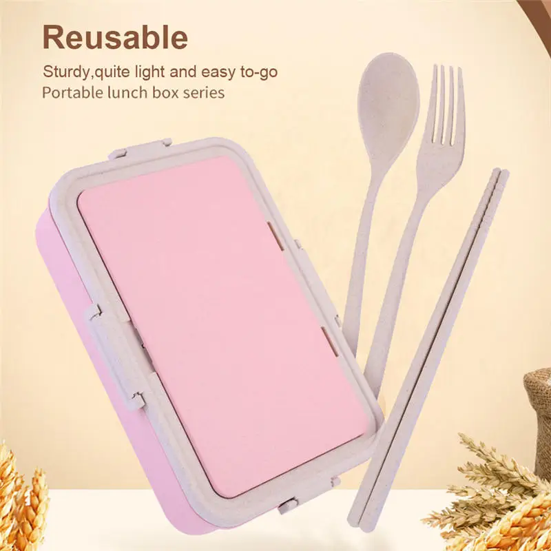 Lunch Box Wheat Straw Eco-Friendly Portable Bento Box Food Sealed Insulation Compartment Tableware For Kids School Office Picnic