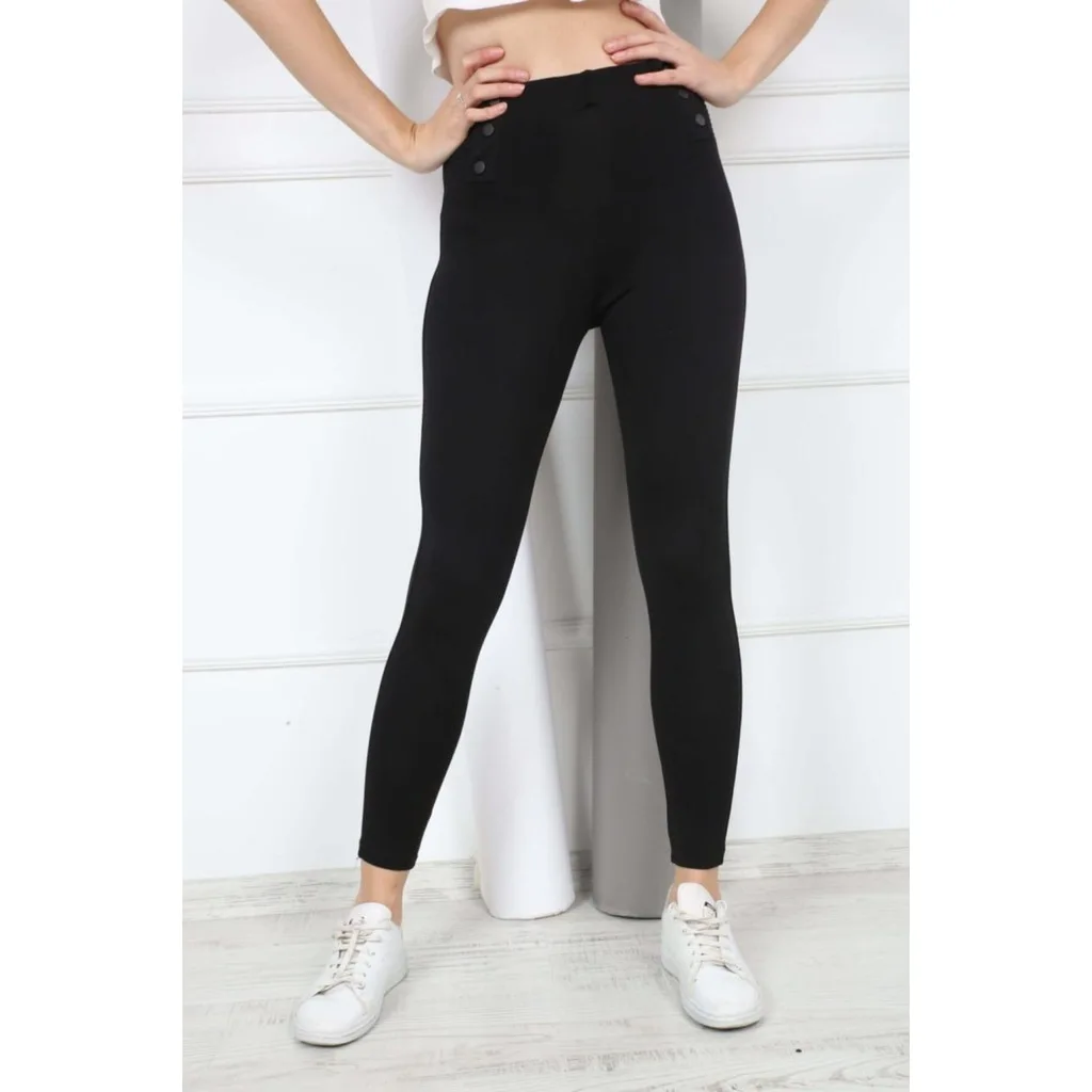 Women Black Steel Interlock Should Button leggings 401