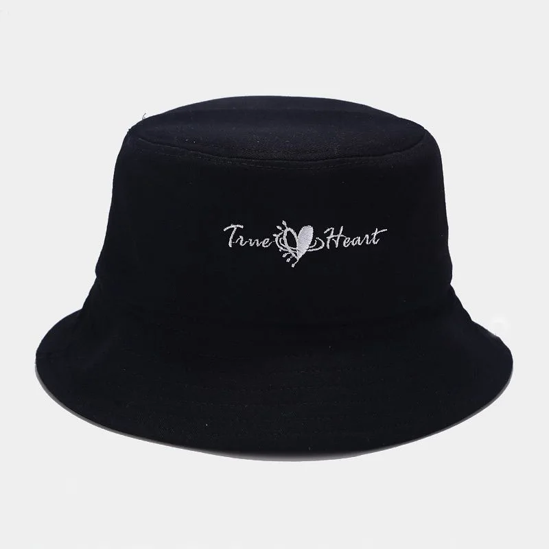 

2021 Embroidery Bucket Hat Women Men Cotton Cap Girls LOVE Heart Sun Female Outdoor Panama Hat