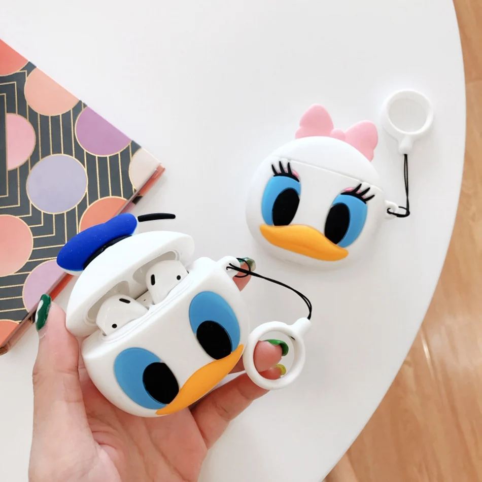 3D чехол для наушников для Airpods, чехол, милый силиконовый чехол с изображением собаки утки из мультфильма для Apple Air pods 2, наушники/Earpods, чехол, брелок, кольцо