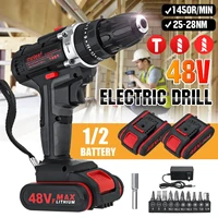 48v cordless drill electric screwdriver drill 253 torque electric hammer impact drill power tool with 2pcs lithium ion battery