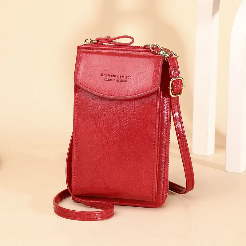 Multi-pocket Solid Color Mobile Phone Bag Zipper Open Long Strap Card Pouch Wallet Women's Girl Mini Shoulder Crossbody Bags