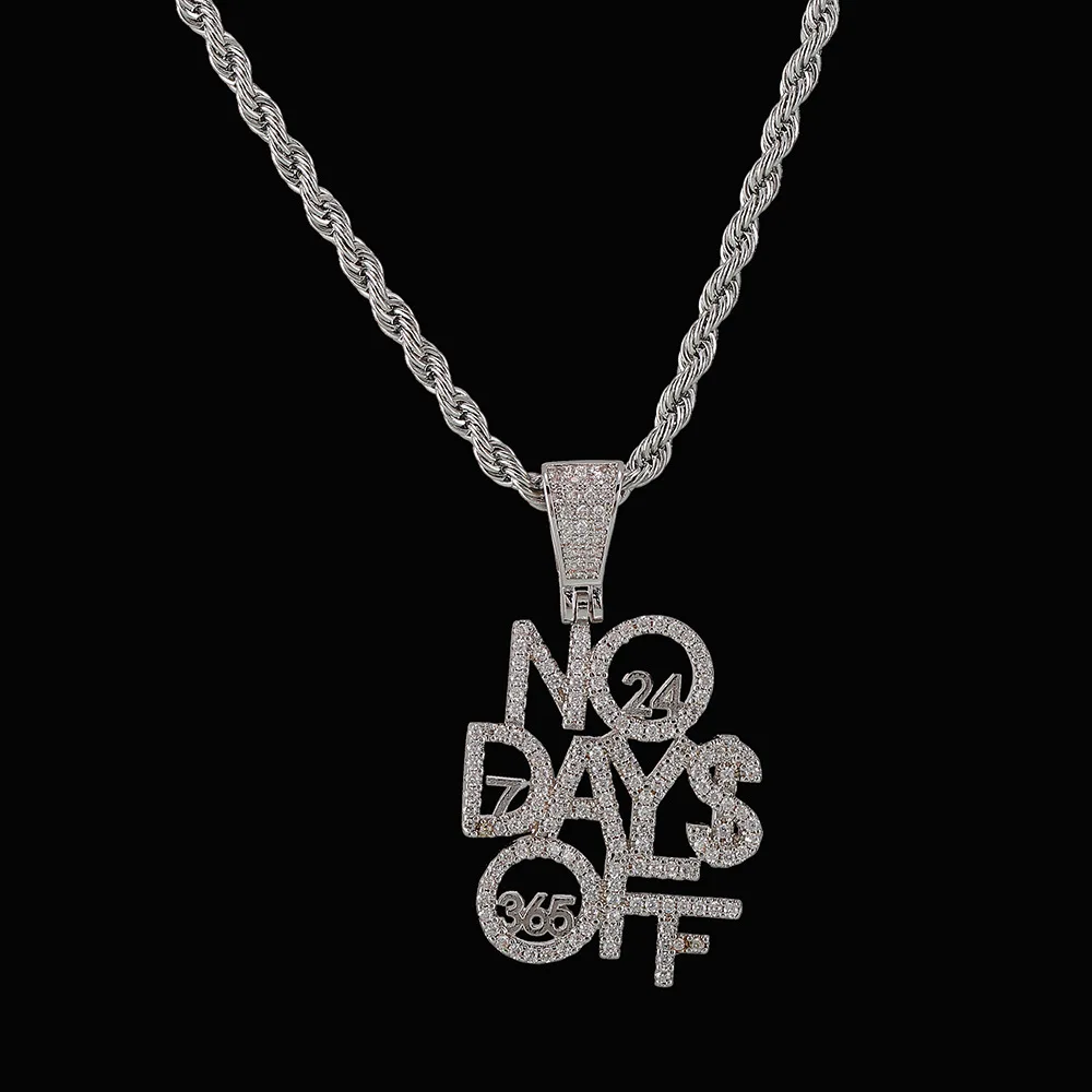 

Men Hip hop iced out no days off Pendant Necklaces pave setting cubic zirconia women Hiphop letters necklace charm jewelry gifts