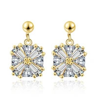 silver plated simple square white zircon stud earrings fashion shiny cz all matching exquisite jewelry gifts